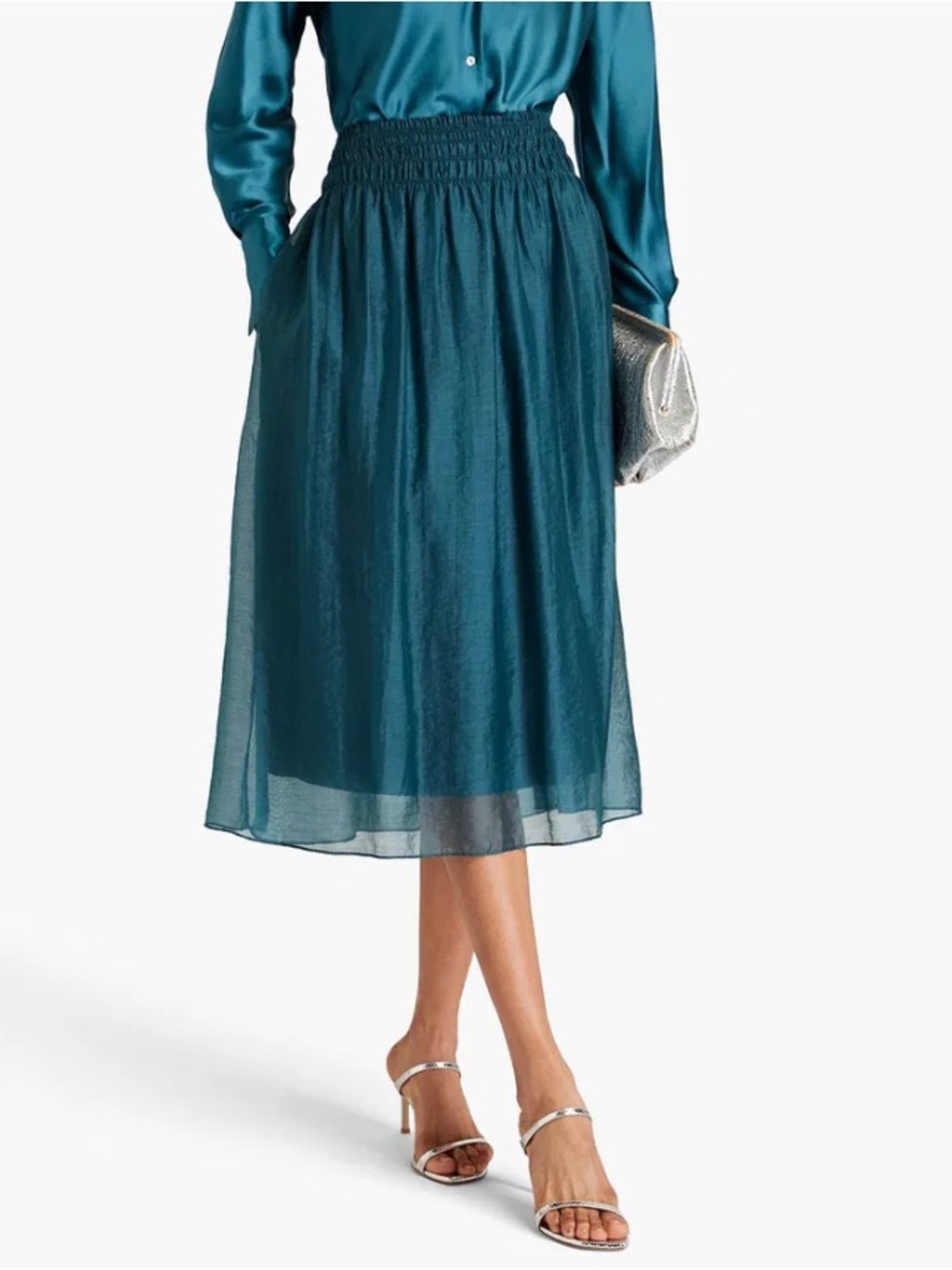 VINCE Smocked-Waist Gathered Midi Skirt Dark Blue Waltz Large
Whimsical FLAW
